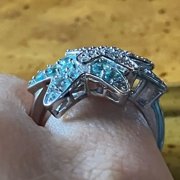 Natural Blue Apatite Moissanite Sterling Silver Starfish Ring Size 5 - Picture 2 of 9